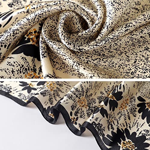 STARWHISPER 100% Pure Mulberry Silk Square Scarf-27''x27 Lightweight Hair Scarves Headscarf Night Sleeping with Gift Packed - color: Black Flower