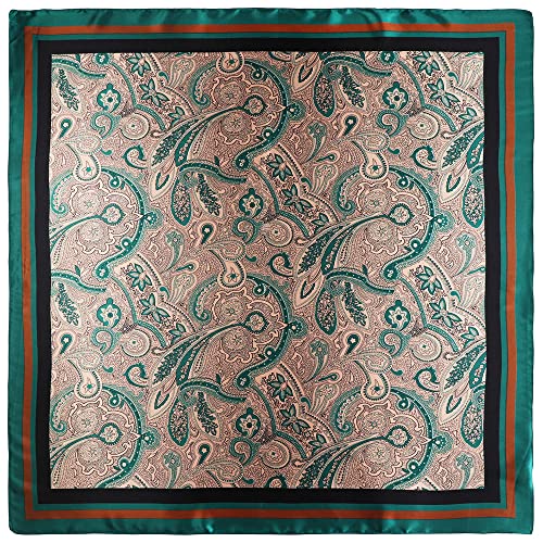 vabovin Satin Head Scarf for Women Silk Like Hair Scarf, 35 x 35 in | Silk Feel Fabric, Hair Wrap for Sleeping, Headscarf and Neck Scarf, Square Bandana Style, Fashion Accessory - color: 105 Green Paisley Pattern