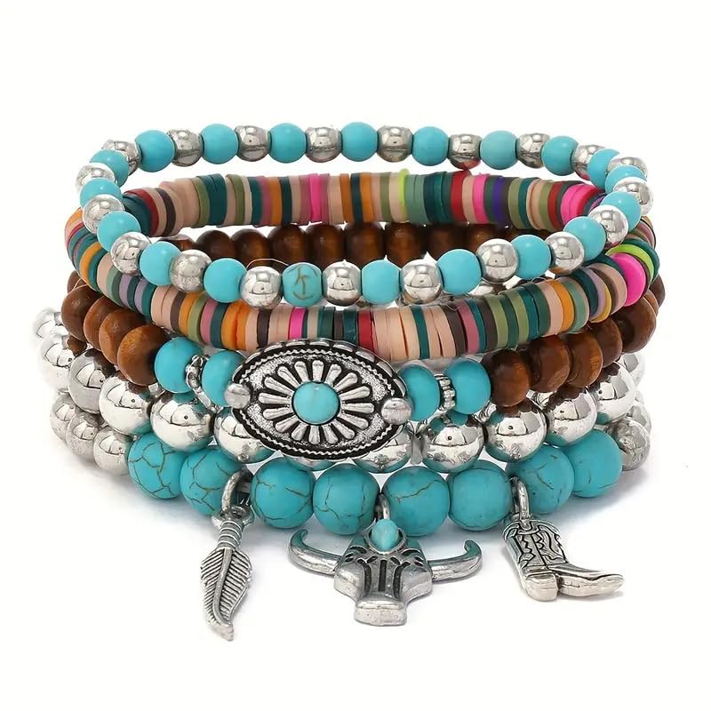Bohemian Mix Bead Multi Layer Versatile Statement Bracelets Boho Stackable Beaded Strand Stretch Bangles Bracelets Sparkly Crystal Tassel Charm Jewelry Gift - style: Bohemian bracelet