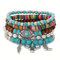 Bohemian Mix Bead Multi Layer Versatile Statement Bracelets Boho Stackable Beaded Strand Stretch Bangles Bracelets Sparkly Crystal Tassel Charm Jewelry Gift - style: Bohemian bracelet
