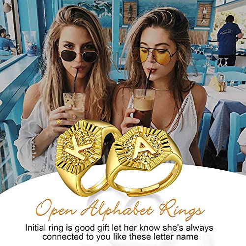 U7 Initial Ring Wedding Band for Men Women 18K Gold Plated Statement Hexagon A-Z Letter Jewelry Personalized Stackable Signet Rings - color: Q