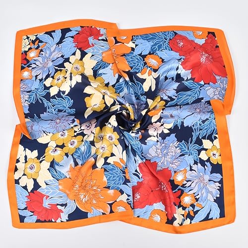 MINIDORA Satin Scarves for Women 27.5 × 27.5 inches Medium Square Elegant Silk Feeling Head Scarf - color: D001-colorful