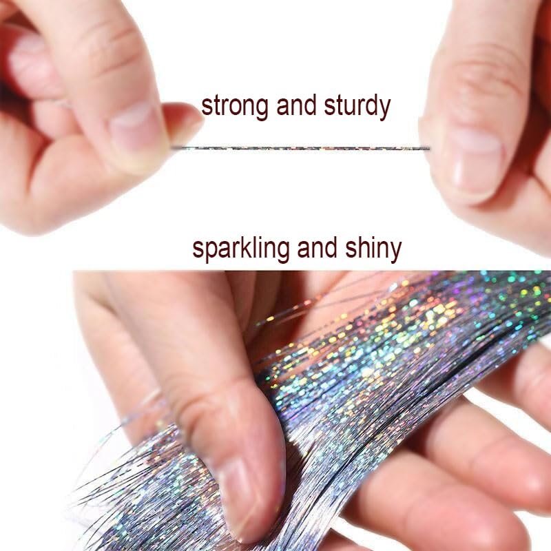 Celinebella Sapphire Blue Hair Tinsel, 48" 1250 Strands Royal Shimmer | Elegant cool sapphire royal blue, premium shimmer, heat resistant, great for 4th of July concerts daily trendy styling - color: 07-Royal Blue, size: 48 Inch Pack of 5Pcs