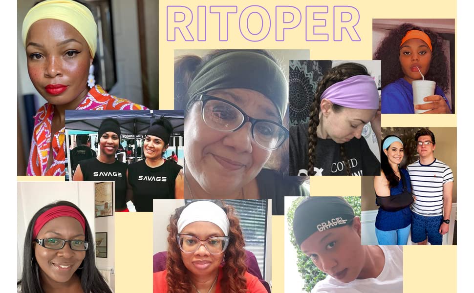 RITOPER Workout Wide Headbands for Women Non Slip, Super Soft Yoga Running Exercise Head Bands, Elastic Sweat Band Hair Bands for Women's Hair, Womens Solid Headband Hair Wrap - color: momao-6-solid
