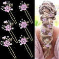 6 Pcs Bridal Flower Wedding Hair Pins Crystal Pearl Hair Pins Clips Headpiece Gold Wedding Hair Accessories Jewelry with Rhinestone for Brides Bridesmaids Women Girls Updo (Romantic Lilac Purple) - color: Romantic Lilac Purple