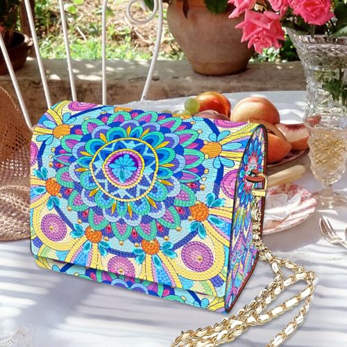 C'eitura Mandala Diamond Art Painting Wooden Pouch Kit, DIY Crossbody Bag with Chain, 5D Boho Shoulder Bag with Zipper, Handmade Hippie Festival Purse for Women - color: SKB209