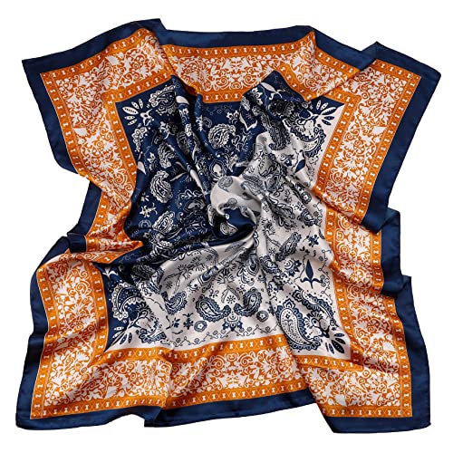 NZKNP Silk-Like Head Scarf - Women's Bandana Wraps - color: 34-nave and Coffee, size: 35"*35"