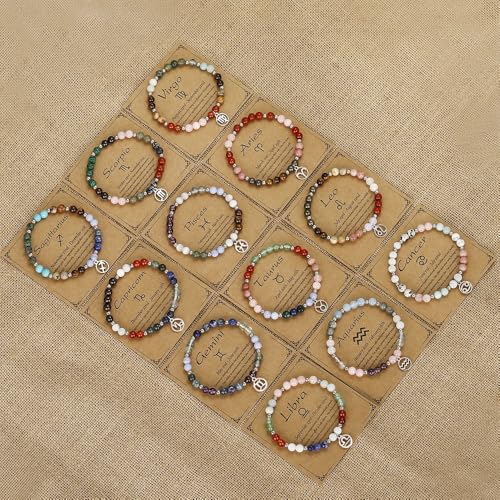 Zodiac Natural Stone Bracelet – Handmade Crystal Healing Bracelet with Zodiac Charm – Adjustable Beaded Jewelry Gift for Women Men Girls - color: Sagittarius