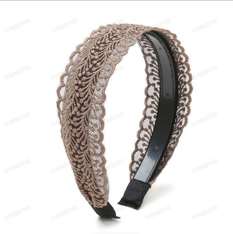 Bohemian Headband for Women-Floral Embroidered Headwrap with Lace Trim Vintage Cute Hair Band for Daily Boho Chic Style (12-Champagne, One Size) - color: 12-Champagne