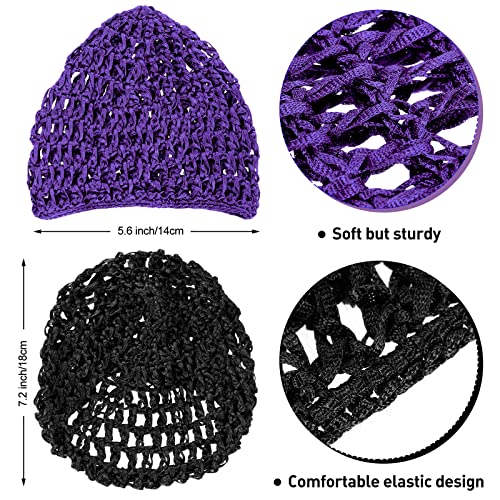 Geyoga 4 Pieces Mesh Crochet Hair Net Rayon Knit Snood Hat Thick Short Women Hairnet Snoods Cover Ornament for Sleeping (Black, Purple) - color: Black, Purple