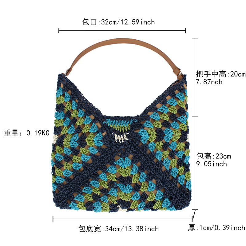 Straw Hobo Bag for Women 2026 Boho Woven Beach Purse Large Summer Straw Tote with Lining Black Raffia Shoulder Bag | straw material - color: Blue