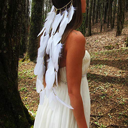 Feather Headband White Hippie Indian Boho Hair Bands Tassel Bohemian Halloween Hair Hoop Women Crown Hairband Party Decoration Headdress Cosplay Costume Headwear Headpiece Christmas Hair Accessories - color: White