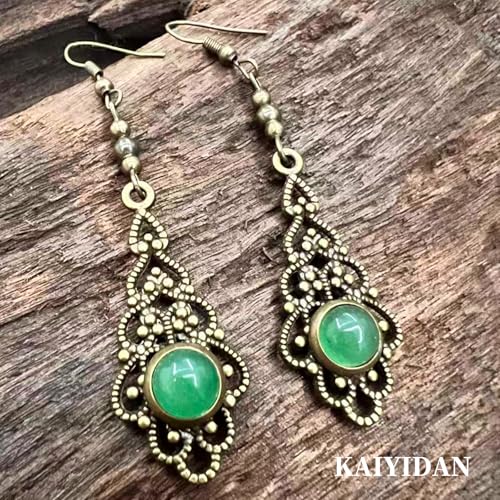 Silver/Gold Boho Dangle Statement Earrings for Women Trendy,Handmade Vintage Dainty Cute Long Drop Summer Earrings,fashion Accessories Jewelry Gifts - color: A19 Bronze Greeen Aventurine Dangle Earrings