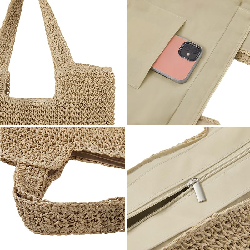 Straw Beach Tote Bag: Large Summer Boho Woven Bags - Rattan Handmade Shoulder Handbags for Women - color: Brown