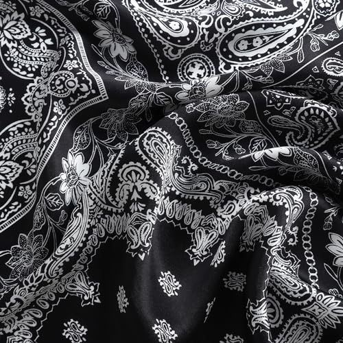 STARWHISPER 100% Pure Mulberry Silk Square Scarf-27''x27 Lightweight Hair Scarves Headscarf Night Sleeping with Gift Packed - color: Black Paisley Quartet