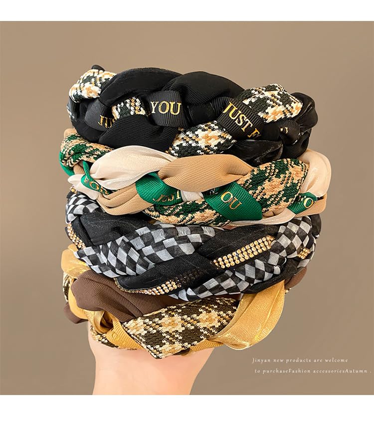 Braided Headband for Women-Vintage Fabric High Crown Headband with Non-Slip Teeth, Cute Boho Knotted Hair Band for Women & Teens (32-Coffee, One Size) - color: 32-Coffee