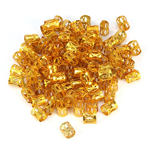 100PCS Braiding Beads Metal Cuffs,New Colorful Dreadlocks Beads Hair Braid Rings Clips Dread Locks, Rings Cuff Hair Decoration Braiding Filigree Tube Hair Jewelry (Gold) - color: gold