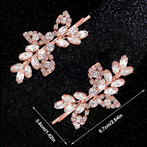 4 Pieces Leaf Pearl Crystal Hair Clips Elegant Bridal Hairpins and Barrettes for Women Girls (Rose Gold, Rhinestone Style) - color: Rose Gold