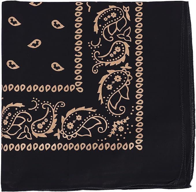Motique Accessories 22 Inch Cotton Paisley Bandana - color: Black Gold