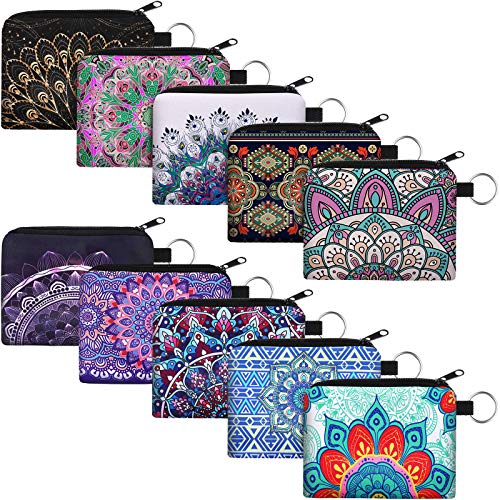 Boao 10 Pieces Small Coin Purse for Women Adults, Change Purse Pouch Mini Wallet Coin Bag with Zipper (Bohemian Series) - style: Bohemian Series