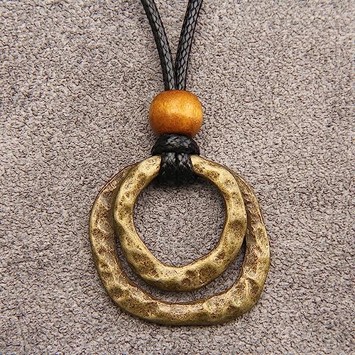 Leather Necklace for Women Long Boho Necklace Bohemian Choker Vintage Necklace Braided Boho Jewelry with Adjustable Brown Leather Cord - color: 2 Circles Necklace