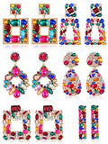 Kigeli 6 Pairs Multicolor Earrings for Women Rhinestone Colorful Statement Crystal Geometric Drop Dangle Teardrop Diamond Earrings for Christmas Prom Party Jewelry Gifts Collection