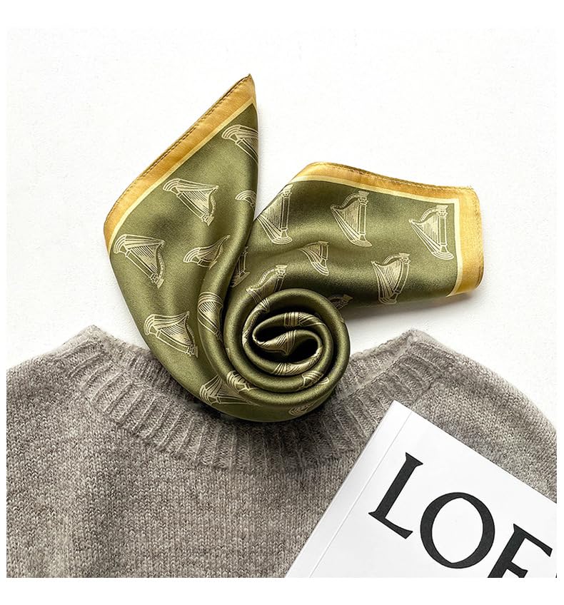 FEIBOON Mulberry Silk Scarfs Neck Scarf 21" Small Square Scarfs hair scarf bandana Neckerchief Headscarf for Women - color: Olive Green