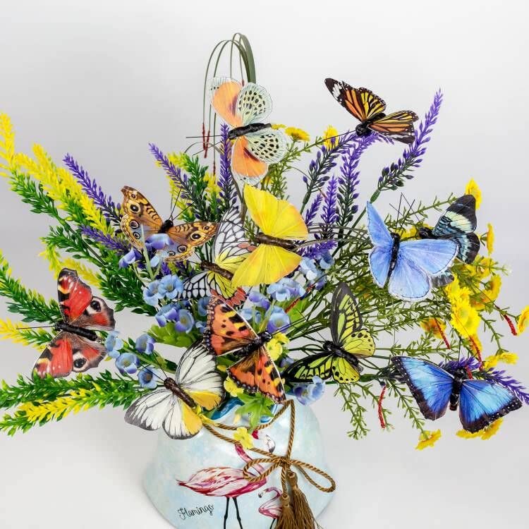 Berfutall-Artificial Feather 3D Butterfly Party Decorations Set of 12 with Wire 12 Color Ornaments for Christmas Tree(B)… - color: A Wire