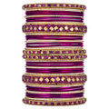 Aheli Ethnic Colorful Metal Bangles Chudha Set Stone Studded Bangle Set Indian Wedding Wear Fashion Jewelry Gift for Women Blue - color: Rani Pink
