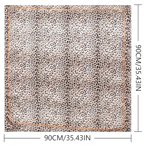 AWAYTR Satin Silk Scarf - Large Hair Bandana, Sleeping Wrap for Women - color: Leopard Print (Kahki)