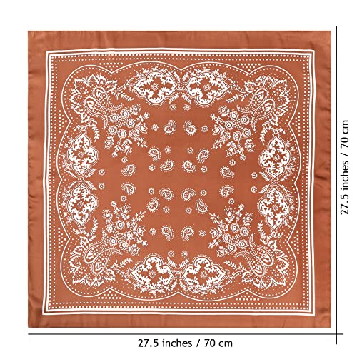 AWAYTR 27.5” Silk Satin Square Head Scarf - 4PCS Satin Head Scarves for Women Hair Kerchief Bandanas Sleeping Head Wraps - color: Cashew( Black+orange+camel+grey)