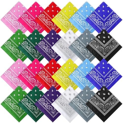 Suhine 24 Pcs Bandanas Bulk for Women Men 22 x 22 Inch Paisley Outdoor Headband Cowboy Handkerchief Summer - color: 12 Colors a