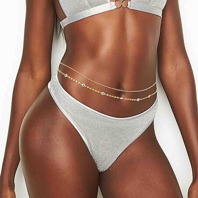 Body Chain Gold Waist Chains for Women Belly Layered Beach Waist Chains Adjustable Sexy Bikini Boho Chain - style: eye