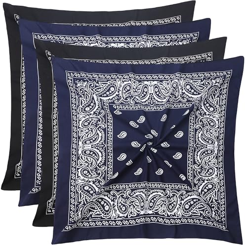 Mochabao 100% Cotton 27" x 27" Large Bandanas for Men & Women, Multi-Purpose Bandana Headbands, Square Head Scarf - color: Black/Navy Blue