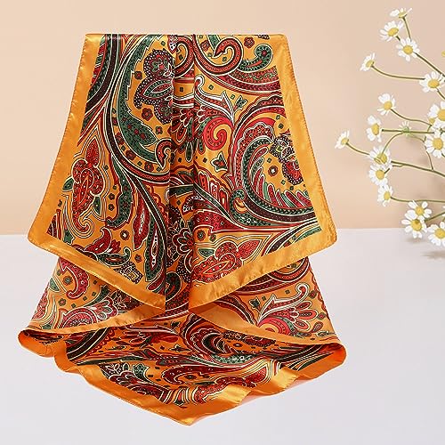 CHLINS 35" Satin Square Hair Scarf Bandanas - 3Pcs Large Silk Head Scarves Lightweight Sleeping Hair Wraps for Women - color: Blue+yellow+black