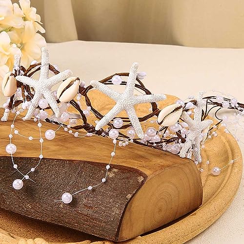 Catery Starfish Headband Seashell Mermaid Crown Headpiece Pearl Beach Wedding Hair Accessories for Women