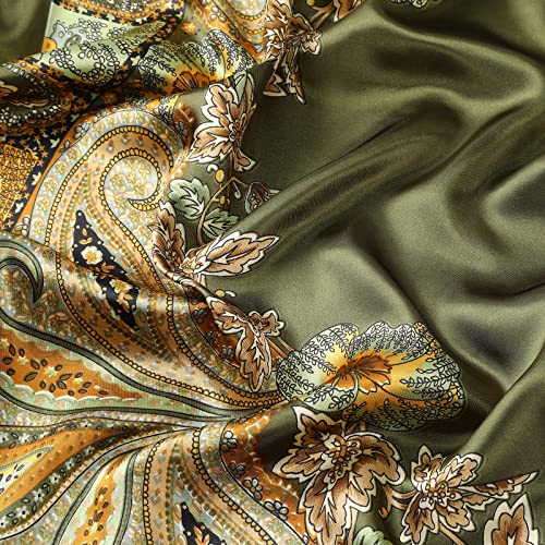 AWAYTR Satin Silk Scarf - Large Hair Bandana, Sleeping Wrap for Women - color: Cashew(deep Green)