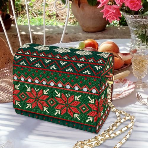 C'eitura Woven Pattern Wooden Clutch with Chain, DIY 5D Diamond Art Shoulder Bag, Boho Style Purse with Rhinestones, Unique Handbag Kit & Gift - color: SKB213