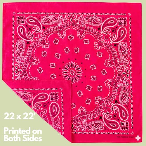 The Peacock Crew Premium Soft Cotton Bandanas Pack for Men and Women Paisley 22 x 22 inches - color: Pack of 10 Girly Pink