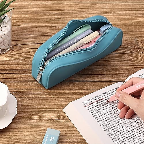 Mr. Pen- Silicone Pencil Case, Aesthetic Pencil Bag for Women, Makeup Pouch | Multifunctional Pouch for Stationery, Cosmetics and Electrical Goods Storage - color: Teal