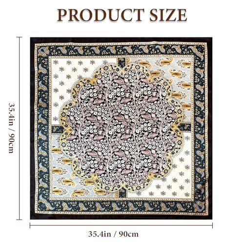 Large Square Head Scarf Bandana - 35" Satin Hair Scarf for Women Like Silk Scarf Fashion Hair Wrapping - color: Paisley Garden(black), size: 35IN*35IN