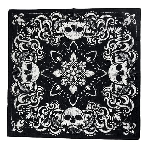 Vamqor 12pcs Bandana for women and men 100% Cotton Custom Fashion Paisley Design Multifunctional Outdoor Square Handkerchief - color: Skull