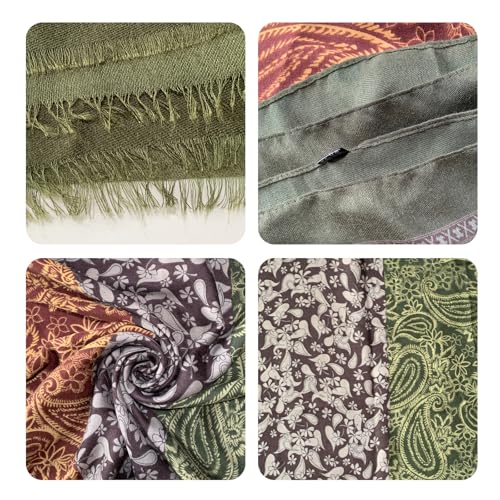 Paisley Pashmina Feel Shawls Wraps for Women Rave Scarf Soft Silky Exotic Boho All Seasons - color: Green