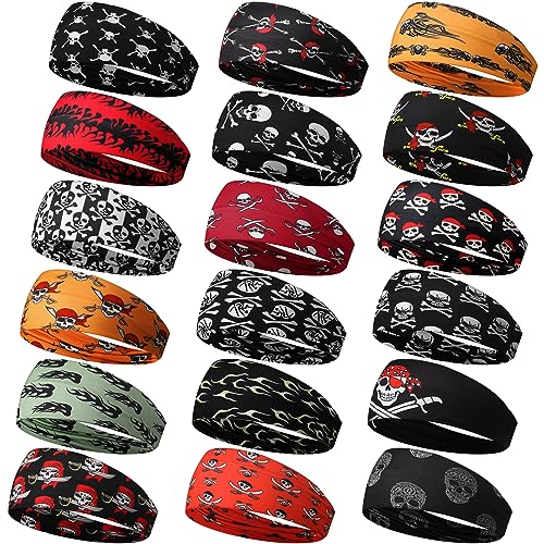 18 Pcs Sports Sweatbands for Men Women Camo Headbands Workout Non Slip Headbands Breathable Head Band Fitness Stretchy Unisex Hairband for Yoga Running Cycling Ball - color: Black Orange
