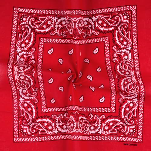 6 Pack Pure Cotton Bandana, Multi-Purpose Square Handkerchief, Face Mask headband for Men and Women - color: Red