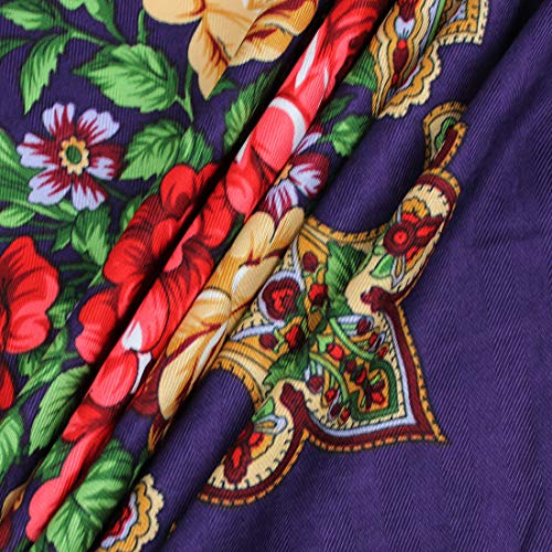Gudessly Women's Traditional Scarf Wrap Tassel Fringes Neck Head Shawl Retro Scarf Floral Poncho Printing Square Cape 50inch - color: Dark Violet