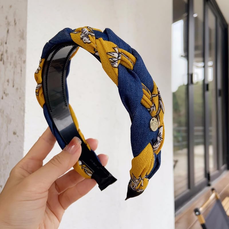 Braided Headband for Women-Vintage Fabric High Crown Headband with Non-Slip Teeth, Cute Boho Knotted Hair Band for Women & Teens (19-Ginger, One Size) - color: 19-Ginger