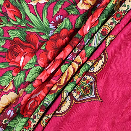 Gudessly Women's Traditional Scarf Wrap Tassel Fringes Neck Head Shawl Retro Scarf Floral Poncho Printing Square Cape 50inch - color: Rose