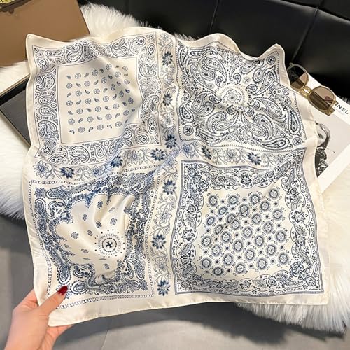 Sumolux Head Hair Scarf for Women Like Satin Silk Scarf Bandana Hair Wrapping Night Large Square Scarves 27.5" - color: Beige Cashew Nuts