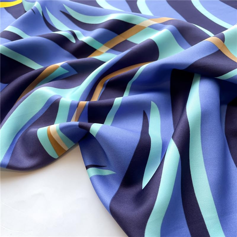Women's Square Silk Like Head Scarf Large 35 inch Silk Feeling Hair Wrapping Satin Scarves for Sleeping Bandanas - color: A020-1 Twill Letter S Blue